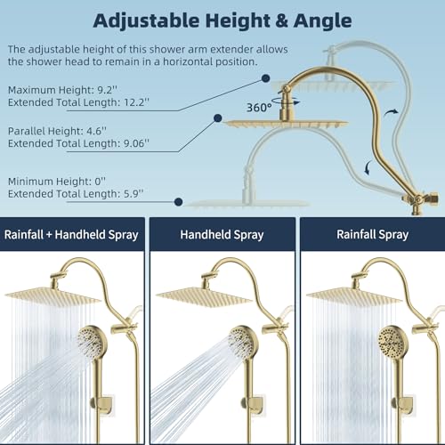 Hibbent All Metal cUPC Certified High Pressure Rainfall 10'' Shower Head - color: Brushed Gold, style: Square 10''