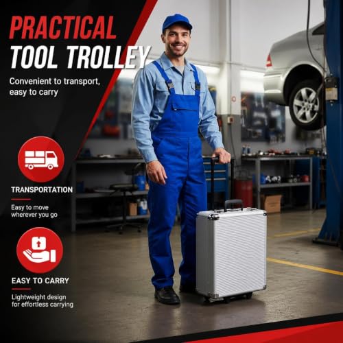 TLGREEN 799-Piece Mechanic Tool Set with Rolling Tool Box, Black - color: Silver