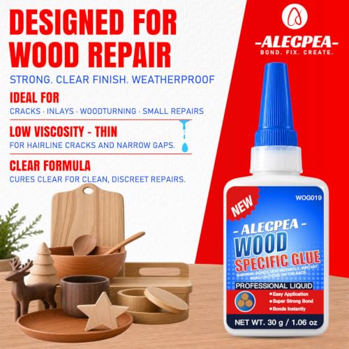 ALECPEA Wood Glue, Thin CA Glue for Wood, 30g with 3 Droppers | Fast 15 Second Set, 12-Hour Full Cure, Deep-Grain Flow For Furniture, Models, Crafts, And Bamboo - color: Wood Glue