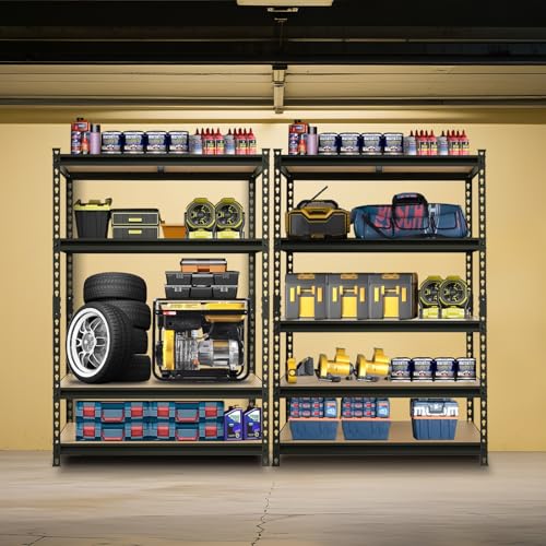 Big RED Storage Shelving Unit, 5-Tier Adjustable, Heavy Duty Metal Garage Shelves/Utility Rack for Kitchen, Pantry, Basement, Bathroom, Laundry - 2,000 lbs Capacity, Black, 72" H x 48" W x 18" D