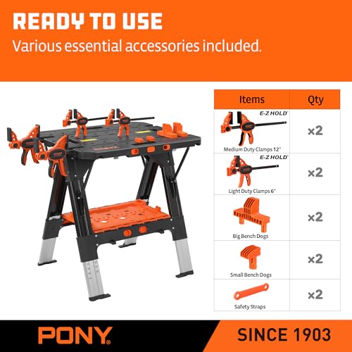 Pony Portable Folding Work Table, Workbench & Sawhorse