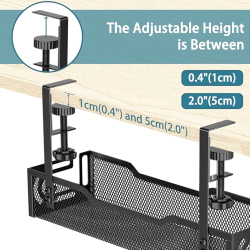 2Pack Under Desk Cable Management Tray, No Drill Mesh Desk Cable Tray - color: 2Pack-Black (15.3''+15.7'')