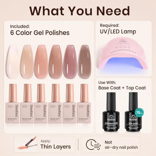 Beetles Nude Gel Nail Polish Set, 6 Colors Neutral Nude Jelly - color: 0-0-0-Dusky Mocha