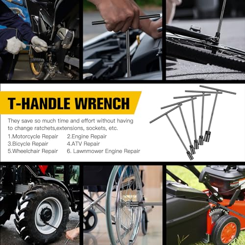 T - Handle Metric Socket Wrench Set 6- Point (15mm,16mm,17mm, 18mm,19mm) Cr-V Steel Lug Wrench Hex Socket for Motorcycle Car Bicycle Repair (5 Pack) - size: 5Pack