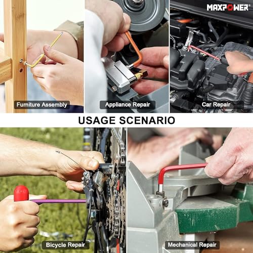 MAXPOWER 18-Piece Hex Key Allen Wrench Set, Hex Key Set SAE & Metric Extra Long Arm Ball End Set with T-Handle - size: 18-piece