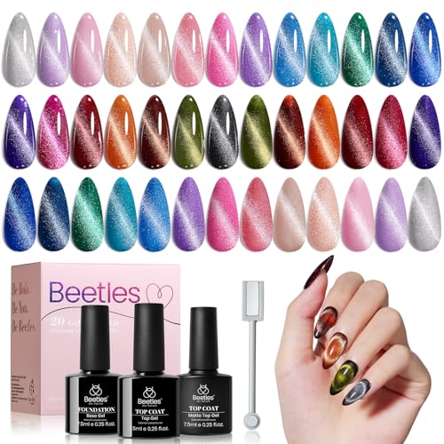 Beetles Cat Eye Gel Nail Polish Set, 20 Colors Fall Cat Eye Gel Nail Kit - color: 0-0-Stellar Mirage