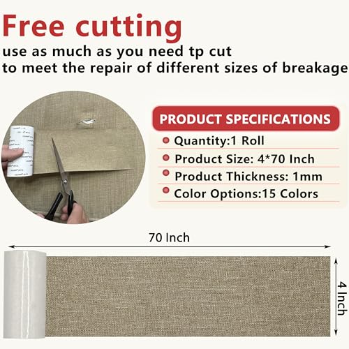 Gheeidau Linen Repair Tape 4x70 Inch Self-Adhesive Couch Patch Repair Fabric Patch for Furniture,Sofas,Cushion,Chairs,Bags,Linen Goods(Camel) - color: Camel
