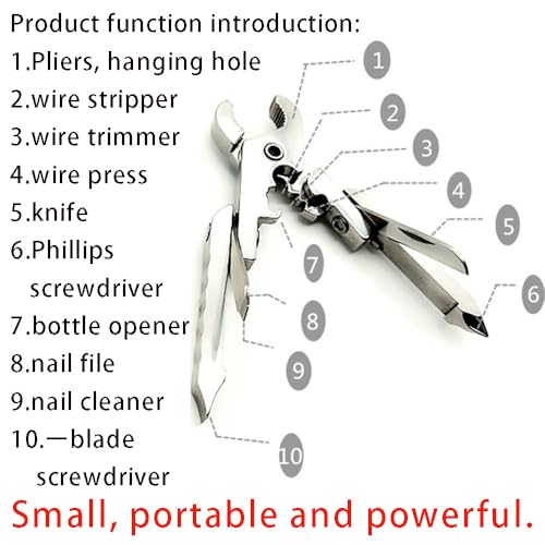 OULIGET Stainless Steel Folding Maintenance Multifunctional plier,Portable Key Chain Mini 10 in 1 Pliers,Pocket Screwdriver Camping Folding Pliers,1 Piece