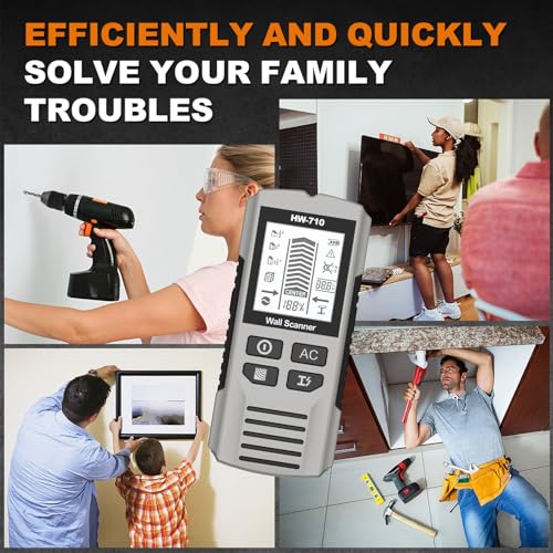 Eujgoov HW-710 Wall Scanner Stud Finder Sensor with LCD Display Metal AC Wire Detector for Wood Studs Copper Pipe Depth Detection Batteries Not Included