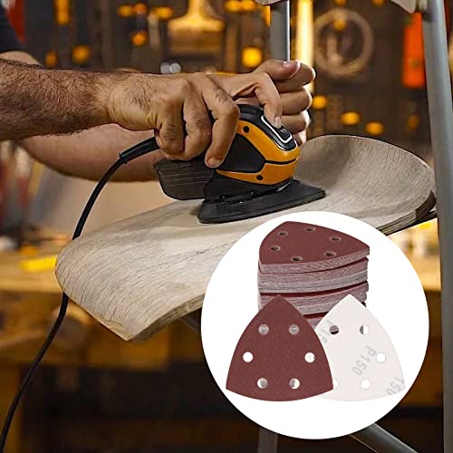 120 Pcs Triangle Sanding Pads, 150 Grits Detail Sander Sandpaper Hook and Loop Sanding Sheet,3.54"(90mm) Triangular Sandpaper for 3.5" Oscillating Multi Tool - size: 150 Grit, style: Hole