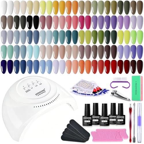 JODSONE 60 PCS Gel Nail Polish Kit with U V Light 55 Colors Gel Polish Base Top Coat Manicure Gifts - color: B16