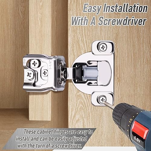 50 Pack 25 Pair 1-1/4 inch Overlay Self Slow Closing Door Hinges - Face Frame Cabinet Concealed Hinges with Built-in Damper, 3 Way Adjustability - color: 50PACK, size: 1-1/4 in. Overlay