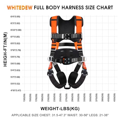 Fall Protection Premium Safety Harness with Shock Absorbing Lanyard, Vented & Padded Shoulder, Legs & Back - Upgrade 4 Quick Buckles (Orange) - color: Orange