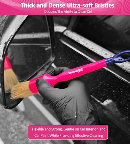 YeewayVeh 6PCS Car Detailing Brush Set, Boars Hair & Ultra Soft, Pink - color: Magenta Pink