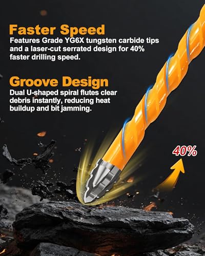 Upgraded Masonry Drill Bit Set 1/4" (6mm), EXFEIN Serrated Drill Bits Set - 4-Piece Carbide Drill Bits and 1 Piece Magnetic Screwdriver Bit for Wood Plastic Tile Concrete Brick Marble - size: Set 1(5-Pack)