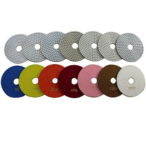 Diamond 5 Inch Wet Polishing Pads for Granite Marble Travertine Terrazzo Engineered Stone (Pack of 7) - size: 5 Inch