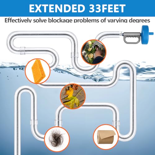 Drain Snake 5Set-33Ft Drain Clog Remover,62inch Heavy Duty Plumbing Snake,20inch Hair Clog Remover,Gloves for Bathtub,Toilet,Sewer,Kitchen Sink,Drainage Pipe(Blue) - style: 5SET Manual Heavy Duty