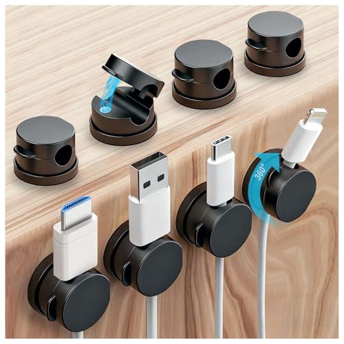 OneLeaf 8 Pack 360° Rotatable Strong Magnetic Cable Clips Cord Holder for Nightstand, 1s Lock Phone Charger Holder, Adhesive Magnetic Cord Clips for Home/Office/Car/Game Station, Smooth Adjustable