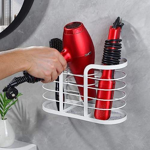 YIGII White Hair Dryer Holder - Adhesive Blow Dryer Holder/Hair Tool Organizer Bathroom Organizer Stick on Wall Mounted Multi-Functional Hair Dryer Rack for Wire Straightener, Shavers - color: White-l