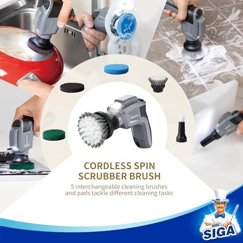 MR.SIGA Electric Spin Scrubber for Kitchen and Bathroom Cleaning