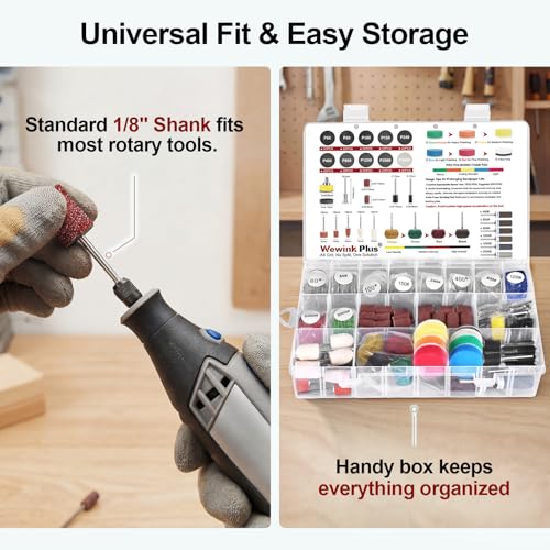 304-Piece Rotary Tool Accessory Kit with Sanding and Polishing Attachments - size: 1 Inch