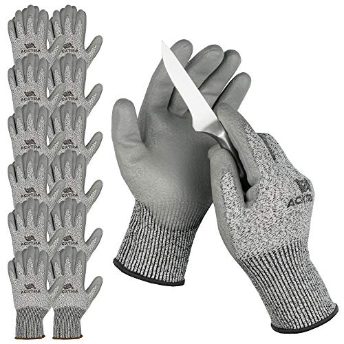 ACKTRA Level 5 Cut Resistant Safety WORK GLOVES, 12 pairs - size: X-Large (Pack of 12), style: Polyurethane Coating