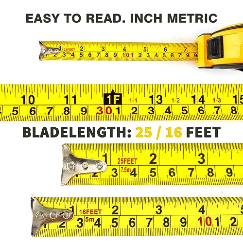 2 Packs Tape Measure 25 ft /16 ft, Steel Measuring Tape Retractable, 25-Foot /16-Foot Basics Self-Locking Measurement Auto Lock Tape Rule Imperial/Metric Tape Measure for Body Measurements - color: 2 Pack, size: 7.6 m