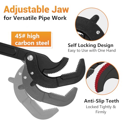 ETERNA 10" & 14" Pipe Wrench Set, 2 Pack Multi-Function Adjustable Pipe Wrench Set, Self Adjusting, Self Locking, Quick Open, Power Grip Wrench for Plumbing Pipes, Nuts, Screws, Vehicle Repairs