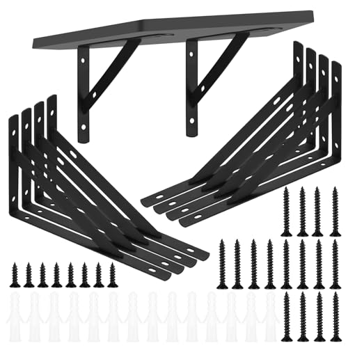 Heavy Duty Shelf Brackets - 8 Pcs Metal Wall Mount L Shaped Shelves Support Angle Brackets (7.87x4.72 inch) - size: 7.87 x 4.72 inch Black