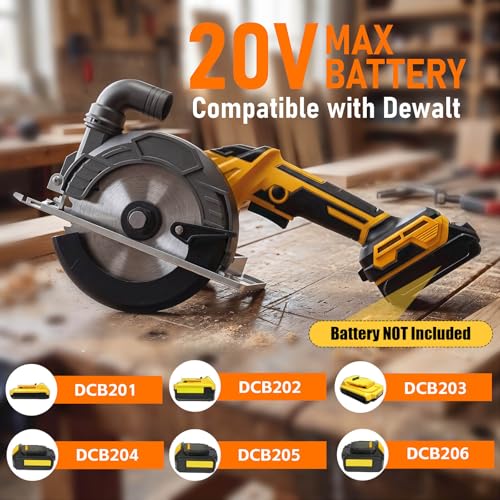 6-Inch Cordless Circular Saw Compatible with DeWalt 20V Max Battery, 2.2"(90°), 1.5"(45°) Max Cutting Depth Lightweight with Tool Bag, Guide Ruler,6" Blade For Wood PVC Cutting (NO Battery)