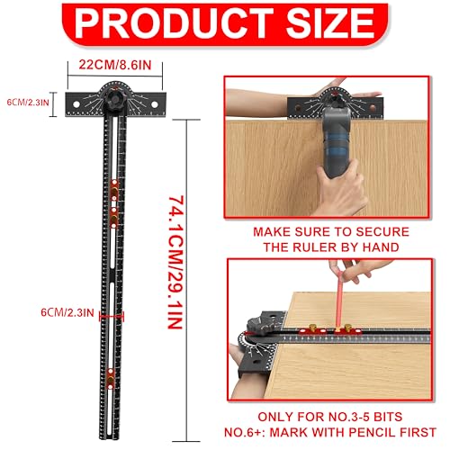 29 Inch Woodworking T Square Ruler, Aluminum Alloy, Adjustable Angle 15-165° Measurement Tool, Precision Drilling Positioning Guide for Carpentry, Drafting, Contractor, Scribe Crafting, Drywall - color: 29.3in black