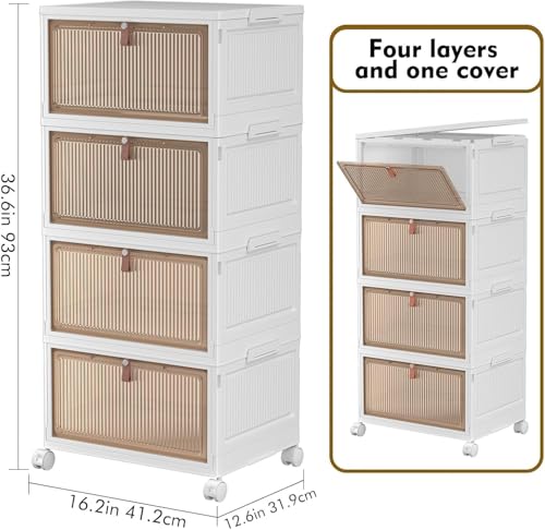 YFXCVSL 4 Tier Plastic Storage Bins with Lid 32QT, Stackable Storage Bins - size: 4-Tier 32QT