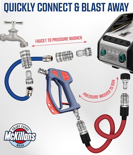 McKillans® 2025 Automatic M22-14mm Pressure Washer Quick Connect Kit - M22 to 3/8 Quick Connect Pressure Washer Fittings - Power Washer Accessories - Hose Adapter Set - 8-Piece Kit (Stainless Steel) - color: Automatic Quick Connects