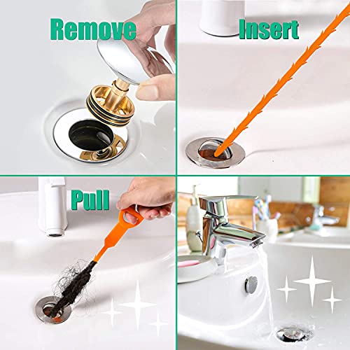 Drain Snake Hair Drain Clog Remover - 3 Pack Shower Sink Unclogger Tool - color: Orange, style: 3 Pack