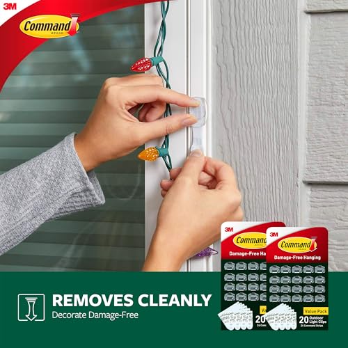 Command Outdoor Light Clips, 40 Clear and 48 Strips, Damage Free Hanging with Weather Resistant Strips, Wall Clips for Hanging Outdoor Lights and Cable Management - size: 2 Pack