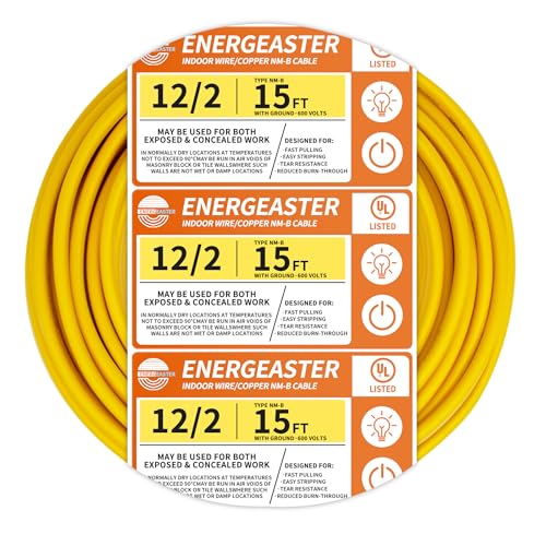 Energeaster Solid Indoor 12/2 W/G NMB Cable 15ft, Electrical Wire, Yellow - size: 15FT, style: 2x12AWG-Yellow