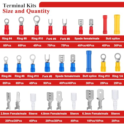 Tnisesm 1100PCS Wire Connector Kit with Crimping Tool, Copper Insulated Electrical Wire Terminals - Ring, Butt, Spade, Fork, Assorted Crimp Connectors in Reusable Carrying Case - color: 1100PCS, size: Crimp style
