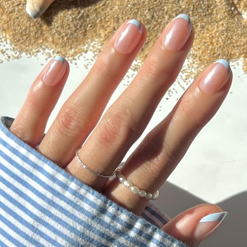 Glamnetic Press On Nails - Short Oval, Glazed Fake Nails 30 Pc Full Kit - color: 2O - Into Blue