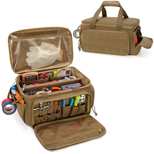 Rexmica 14-Inch Tool Bag Tool Storage Organizer Tactical Range Bag, Khaki - color: Khaki