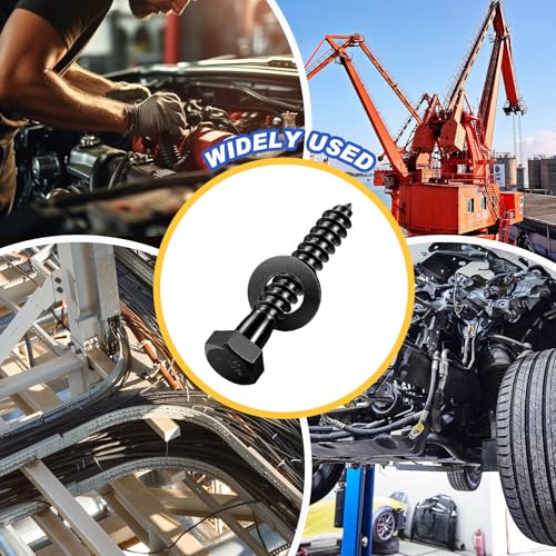 Zonon 50 Pcs 5/16-18 x 2" Hex Head Lag Bolts Screws with Washers, Black - color: Black, size: 5/16-18 x 2"