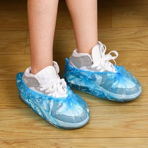Shoe Covers Disposable Non Slip - Pack of 200 (100 Pairs), Premium Waterproof Shoe Booties for Indoors & Outdoors, Fits Up to Men's 11 & Women's 13, Recyclable Shoe Protectors (Boot Covers Blue).