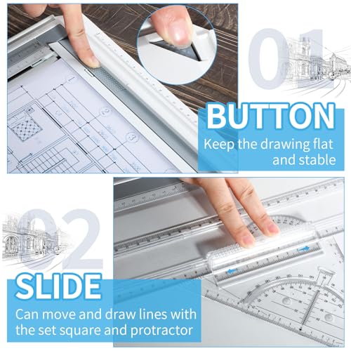 Zonon A4 Portable Drawing Board, Multi-Function Metric Drafting Table Drafting Board with Clear Rule Parallel Motion and Angle Adjustable Measuring System - size: A4
