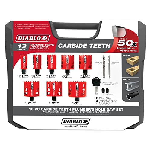 Diablo Carbide Teeth Hole Saw Set - 1" to 3" Dia., 2-3/8" Length, 13-Pieces