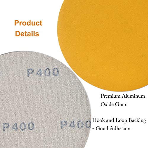 6-Inch No-Hole Hook and Loop Gold Sanding Discs 400-Grit, 100-Pack - size: 400 Grit