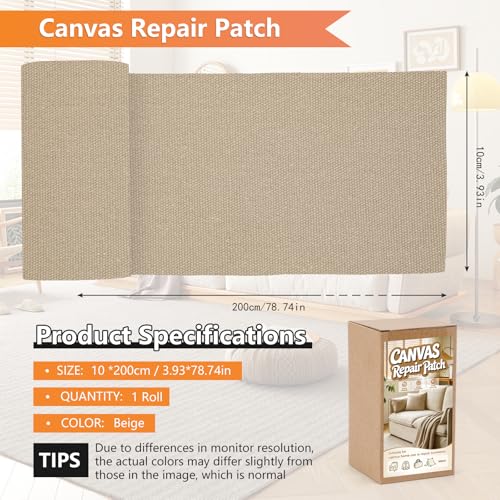 Canvas Repair Tape, 4x79 Inches Self-Adhesive Canvas Patch Repair - color: Beige