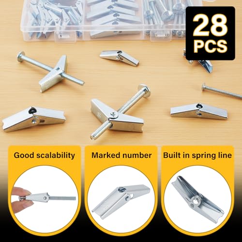 28PCS Toggle Bolts Wing Nuts Heavy Duty Hollow Wall Anchors 3 Sizes