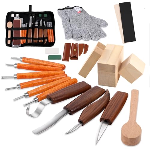 Wood Carving Kit,23pcs Wood Carving Tools with 4 Wood Carving Knives 6 Detail Knives 6 Basswood Blocks,Square Handle Design Whittling Kit DIY Hobbies for Beginners Adults Kids Hobby(NewSet2) - size: 4PCS Flat Handle & Square Basswood