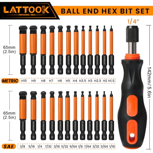 Metric & SAE Ball End Hex Bit Set with Quick Change Bit Driver - style: 24PCS 2.5IN Ball Hex Bits+Bit Driver