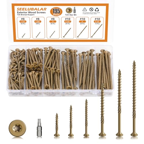 #8#10 Wood Screws Kit, 6 Sizes (1-1/4", 1-5/8", 2", 2-1/2", 3", 3-1/2") - color: Yellow