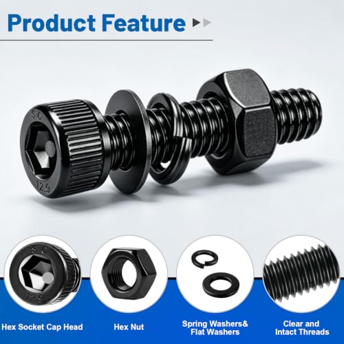 398PCS M5 Socket Head Cap Bolts Kit with Nuts, Flat & Spring Washers - size: G12.9 M5 398PCS